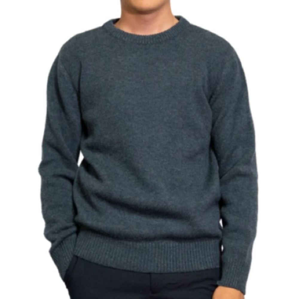 Everest Designs Blanc Crewneck Sweater Indigo Blue Lambswool Hand Made-XL